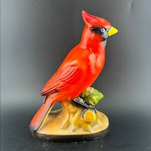 Vintage Red Cardinal Figurine Made in Korea Ceramic Bird Statue Mid Century